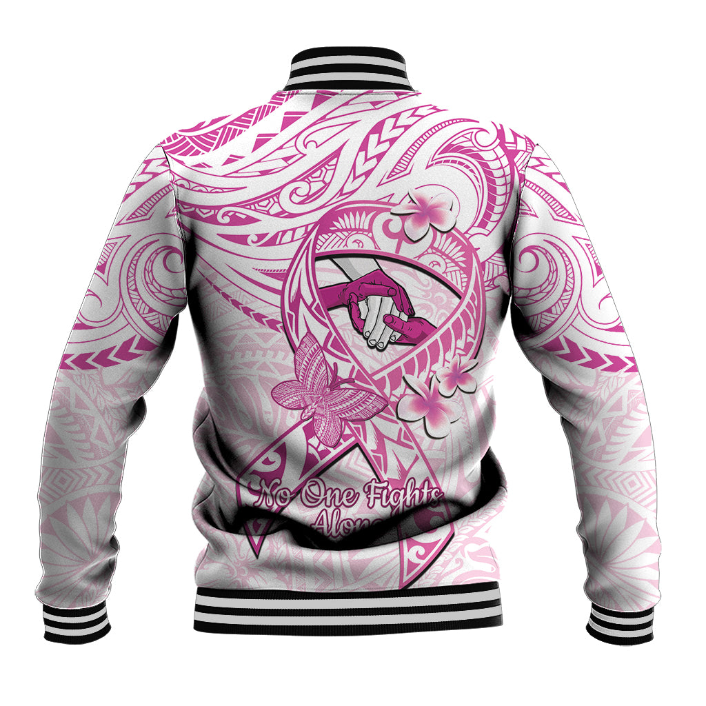 Polynesia Breast Cancer Awareness Baseball Jacket Pink Ribbon No One Fights Alone - White LT14 - Polynesian Pride