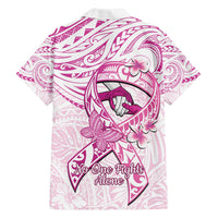 Polynesia Breast Cancer Awareness Family Matching Off The Shoulder Long Sleeve Dress and Hawaiian Shirt Pink Ribbon No One Fights Alone - White LT14 - Polynesian Pride