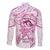 Polynesia Breast Cancer Awareness Family Matching Off The Shoulder Long Sleeve Dress and Hawaiian Shirt Pink Ribbon No One Fights Alone - White