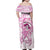 Polynesia Breast Cancer Awareness Family Matching Off Shoulder Maxi Dress and Hawaiian Shirt Pink Ribbon No One Fights Alone - White