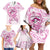 Polynesia Breast Cancer Awareness Family Matching Off Shoulder Short Dress and Hawaiian Shirt Pink Ribbon No One Fights Alone - White