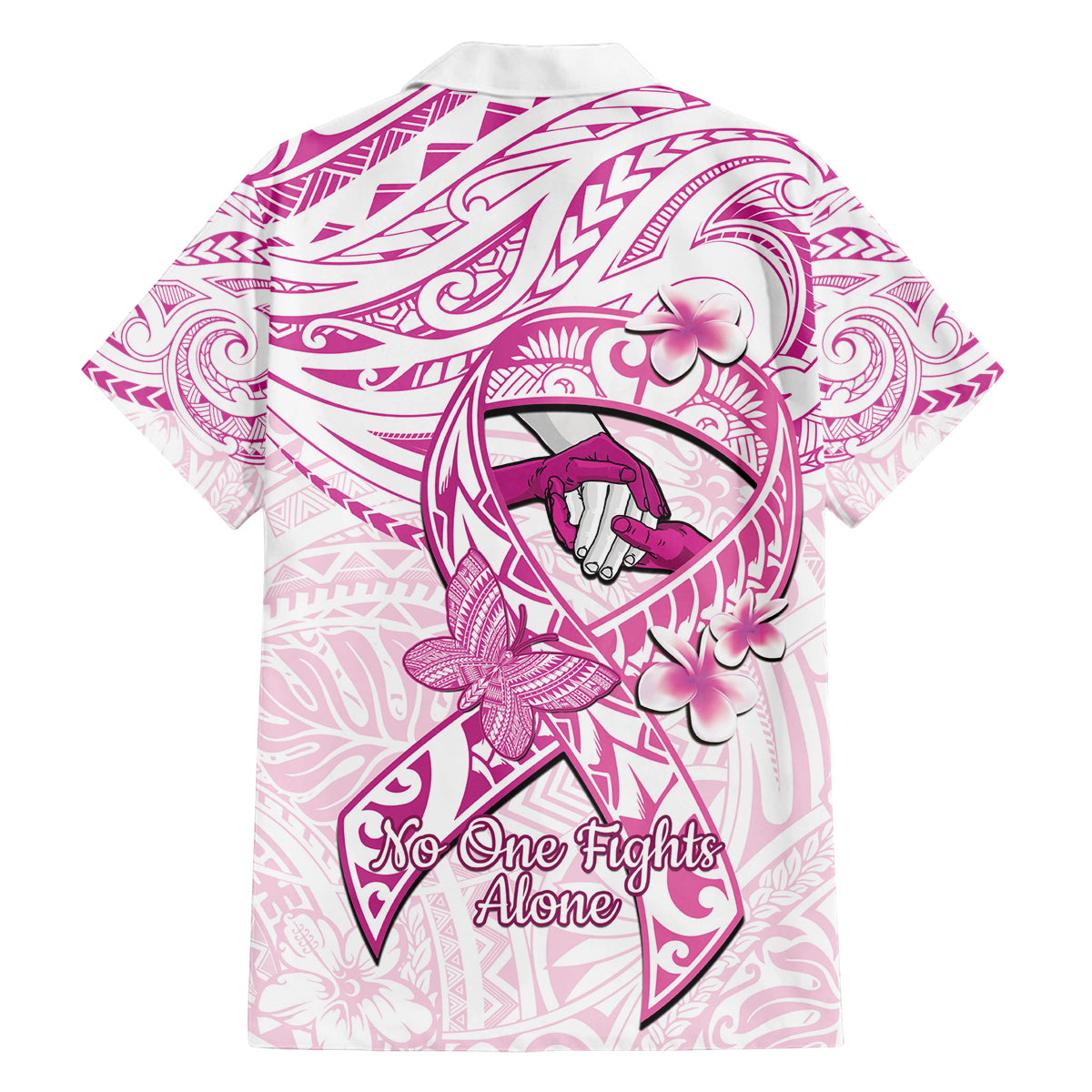 Polynesia Breast Cancer Awareness Family Matching Off Shoulder Short Dress and Hawaiian Shirt Pink Ribbon No One Fights Alone - White LT14 - Polynesian Pride