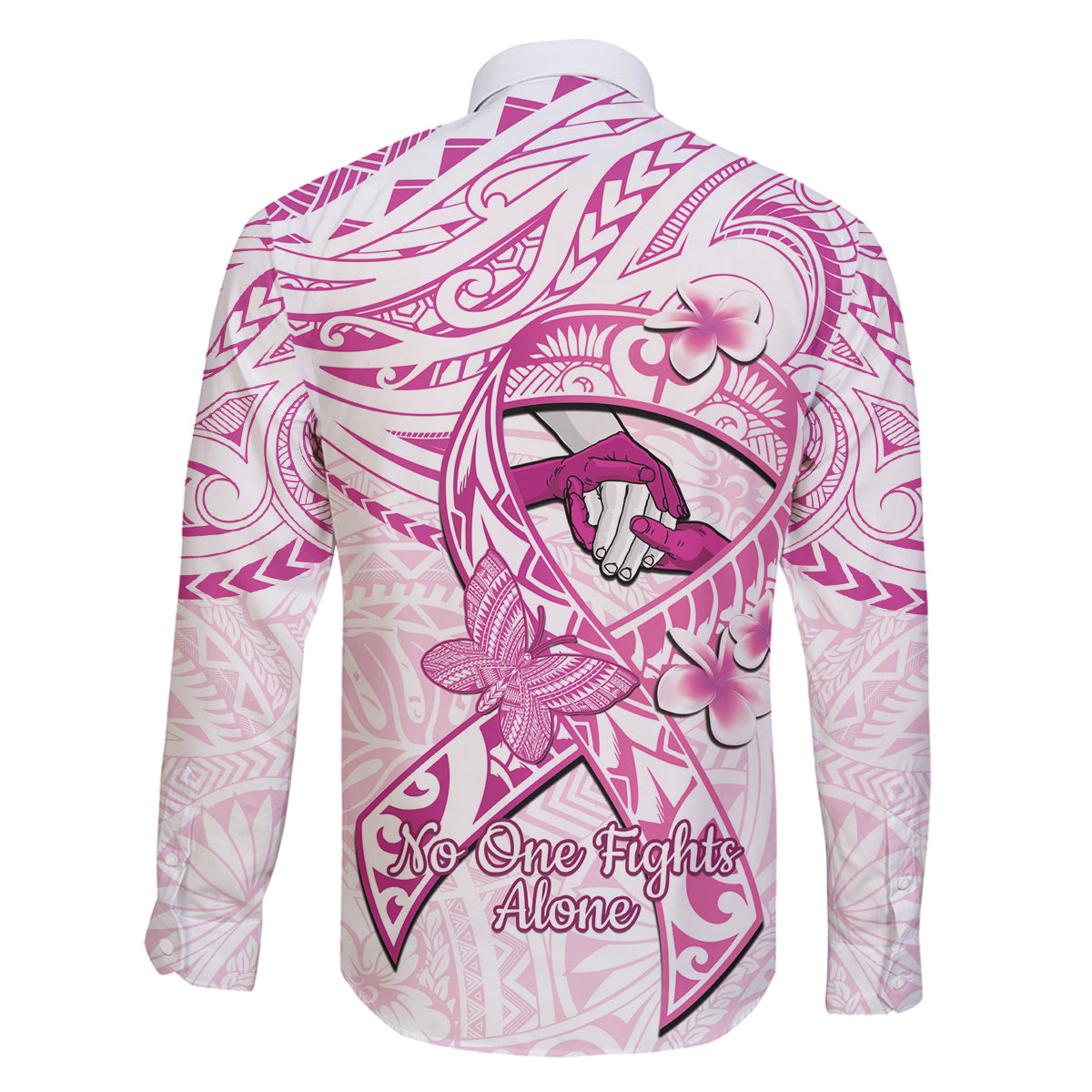 Polynesia Breast Cancer Awareness Family Matching Puletasi and Hawaiian Shirt Pink Ribbon No One Fights Alone - White LT14 - Polynesian Pride