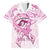 Polynesia Breast Cancer Awareness Family Matching Short Sleeve Bodycon Dress and Hawaiian Shirt Pink Ribbon No One Fights Alone - White