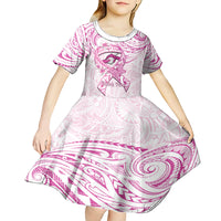 Polynesia Breast Cancer Awareness Kid Short Sleeve Dress Pink Ribbon No One Fights Alone - White