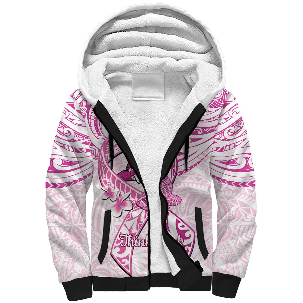 Polynesia Breast Cancer Awareness Sherpa Hoodie Pink Ribbon No One Fights Alone - White LT14 Unisex White - Polynesian Pride