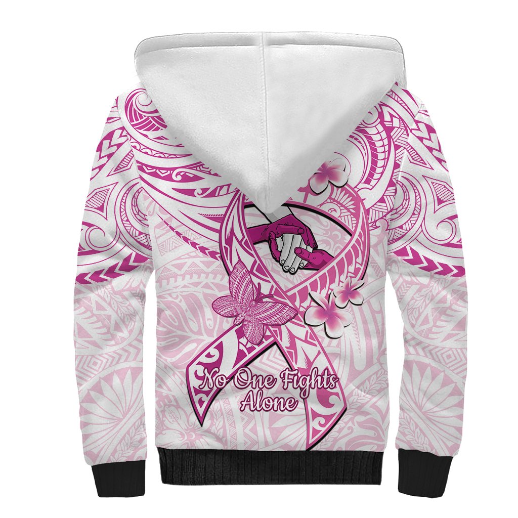 Polynesia Breast Cancer Awareness Sherpa Hoodie Pink Ribbon No One Fights Alone - White LT14 - Polynesian Pride