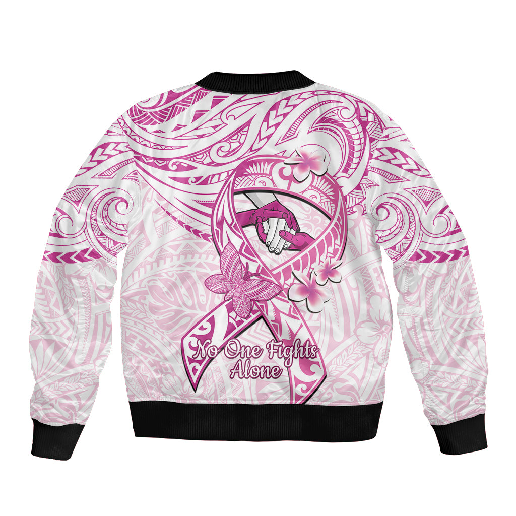 Polynesia Breast Cancer Awareness Sleeve Zip Bomber Jacket Pink Ribbon No One Fights Alone - White LT14 - Polynesian Pride