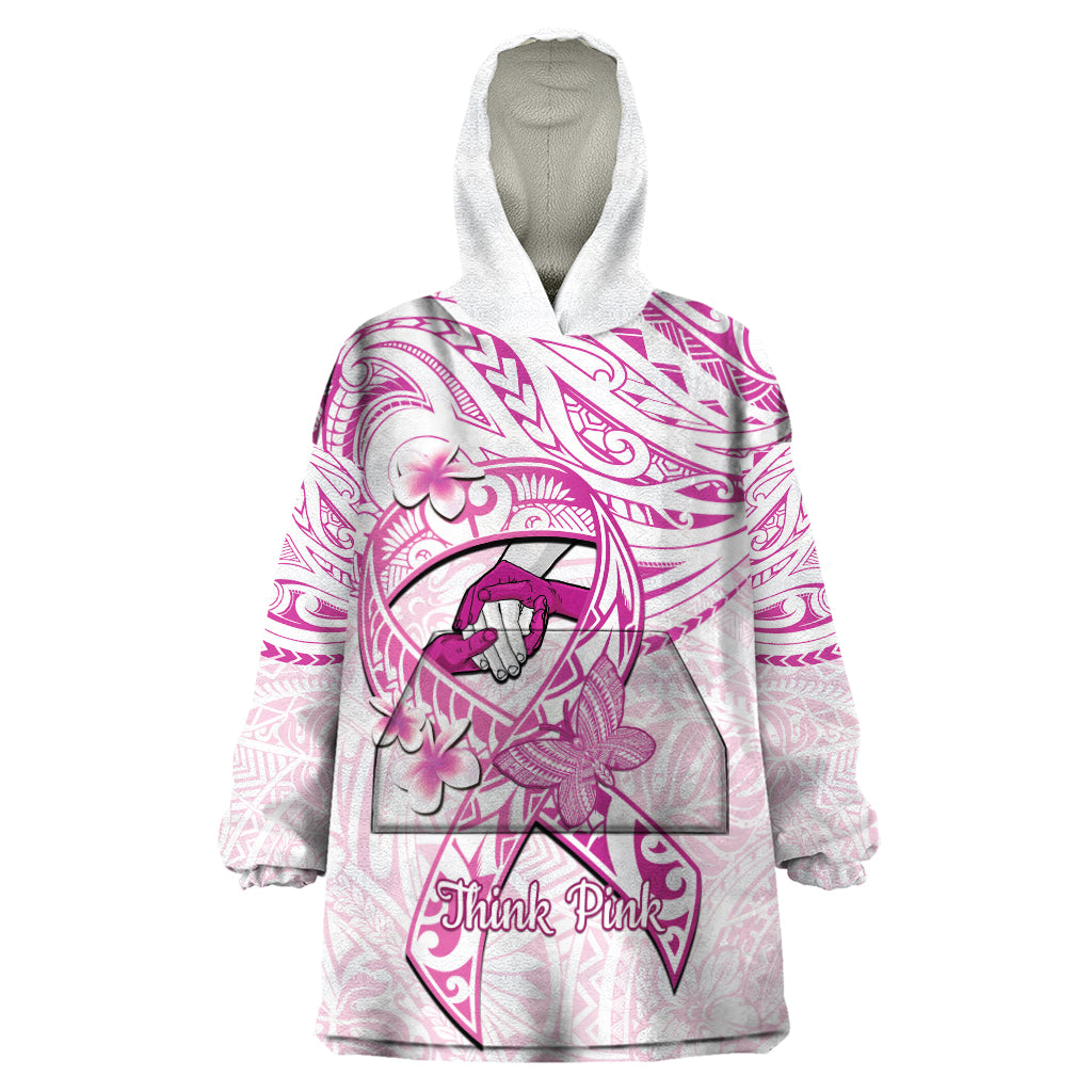Polynesia Breast Cancer Awareness Wearable Blanket Hoodie Pink Ribbon No One Fights Alone - White LT14 One Size White - Polynesian Pride