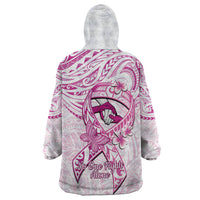 Polynesia Breast Cancer Awareness Wearable Blanket Hoodie Pink Ribbon No One Fights Alone - White LT14 - Polynesian Pride