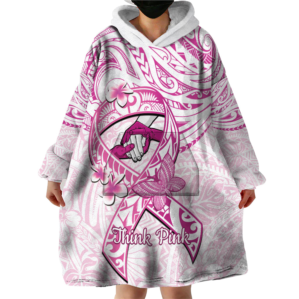 Polynesia Breast Cancer Awareness Wearable Blanket Hoodie Pink Ribbon No One Fights Alone - White LT14 - Polynesian Pride