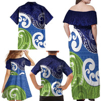 Southland New Zealand Family Matching Off Shoulder Maxi Dress and Hawaiian Shirt Maori Koru Flag Color