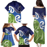 Southland New Zealand Family Matching Puletasi and Hawaiian Shirt Maori Koru Flag Color