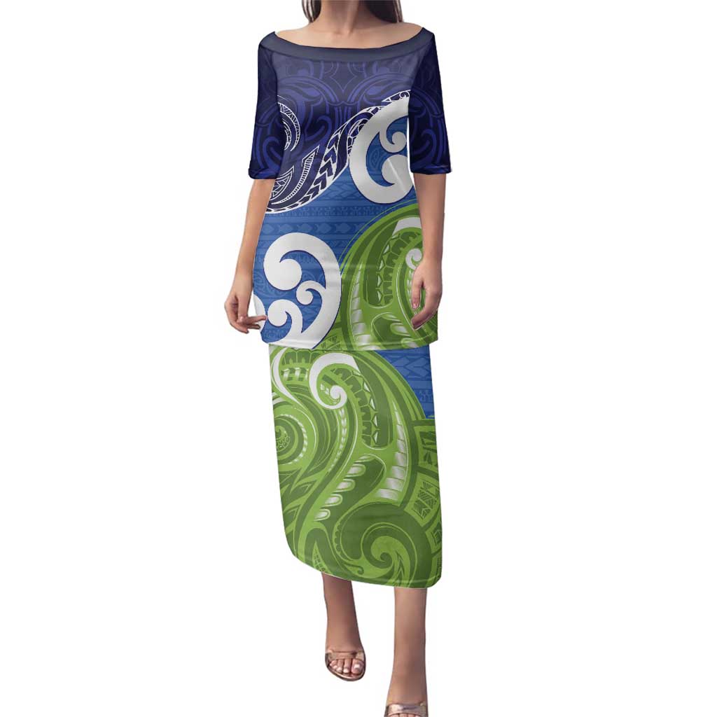 Southland New Zealand Family Matching Puletasi and Hawaiian Shirt Maori Koru Flag Color