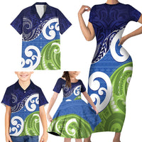 Southland New Zealand Family Matching Short Sleeve Bodycon Dress and Hawaiian Shirt Maori Koru Flag Color