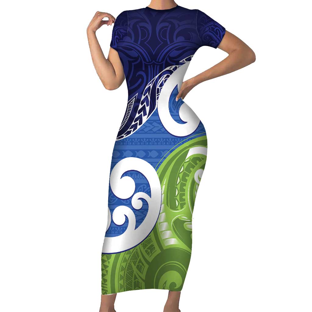 Southland New Zealand Family Matching Short Sleeve Bodycon Dress and Hawaiian Shirt Maori Koru Flag Color