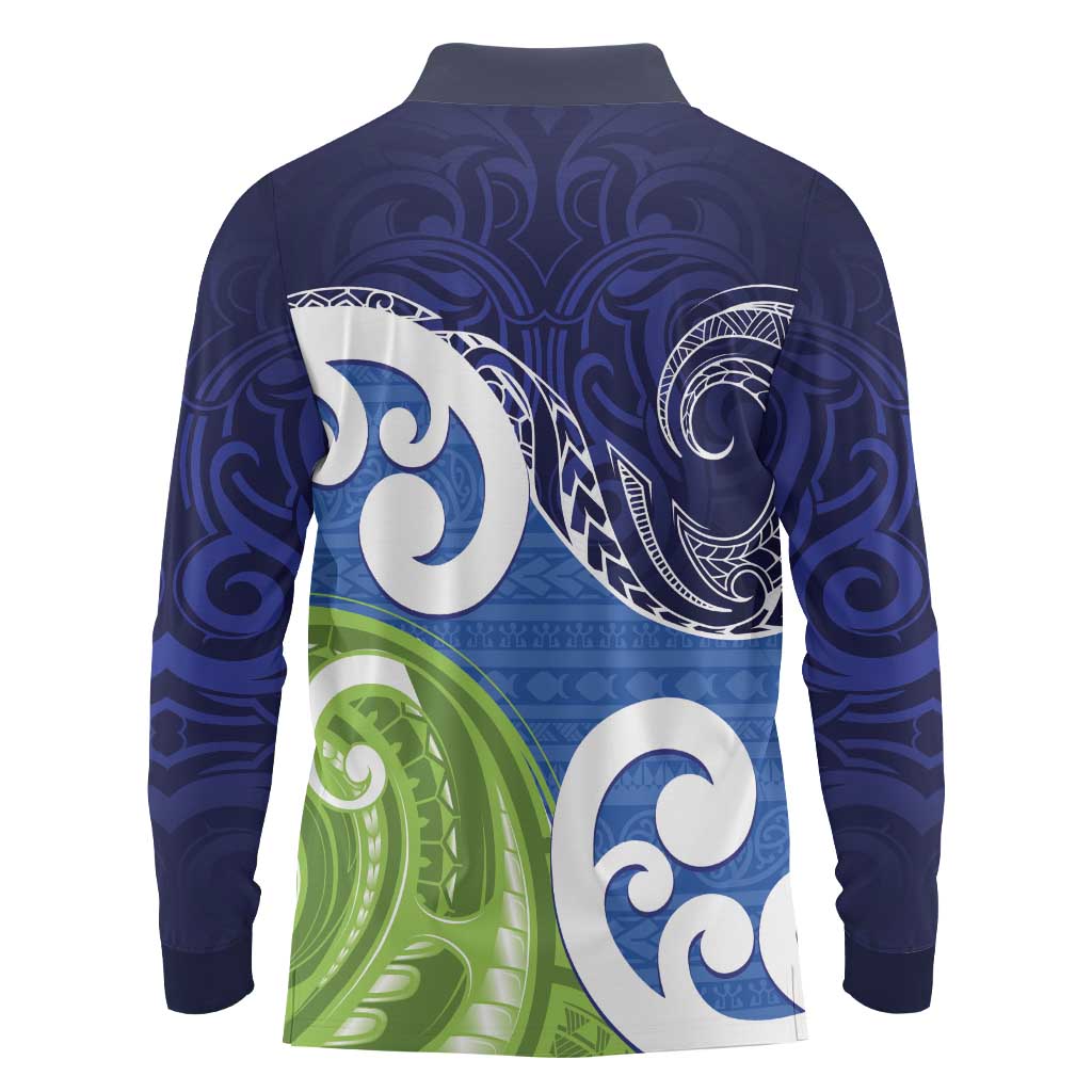 Southland New Zealand Long Sleeve Polo Shirt Maori Koru Flag Color