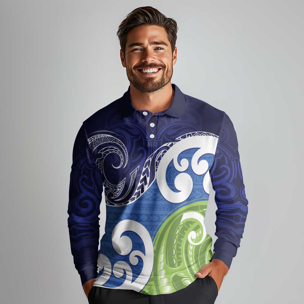 Southland New Zealand Long Sleeve Polo Shirt Maori Koru Flag Color