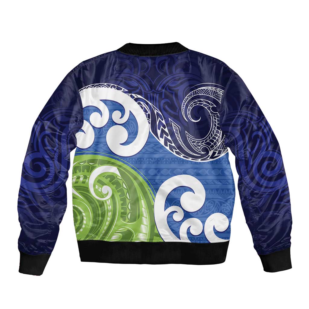 Southland New Zealand Sleeve Zip Bomber Jacket Maori Koru Flag Color
