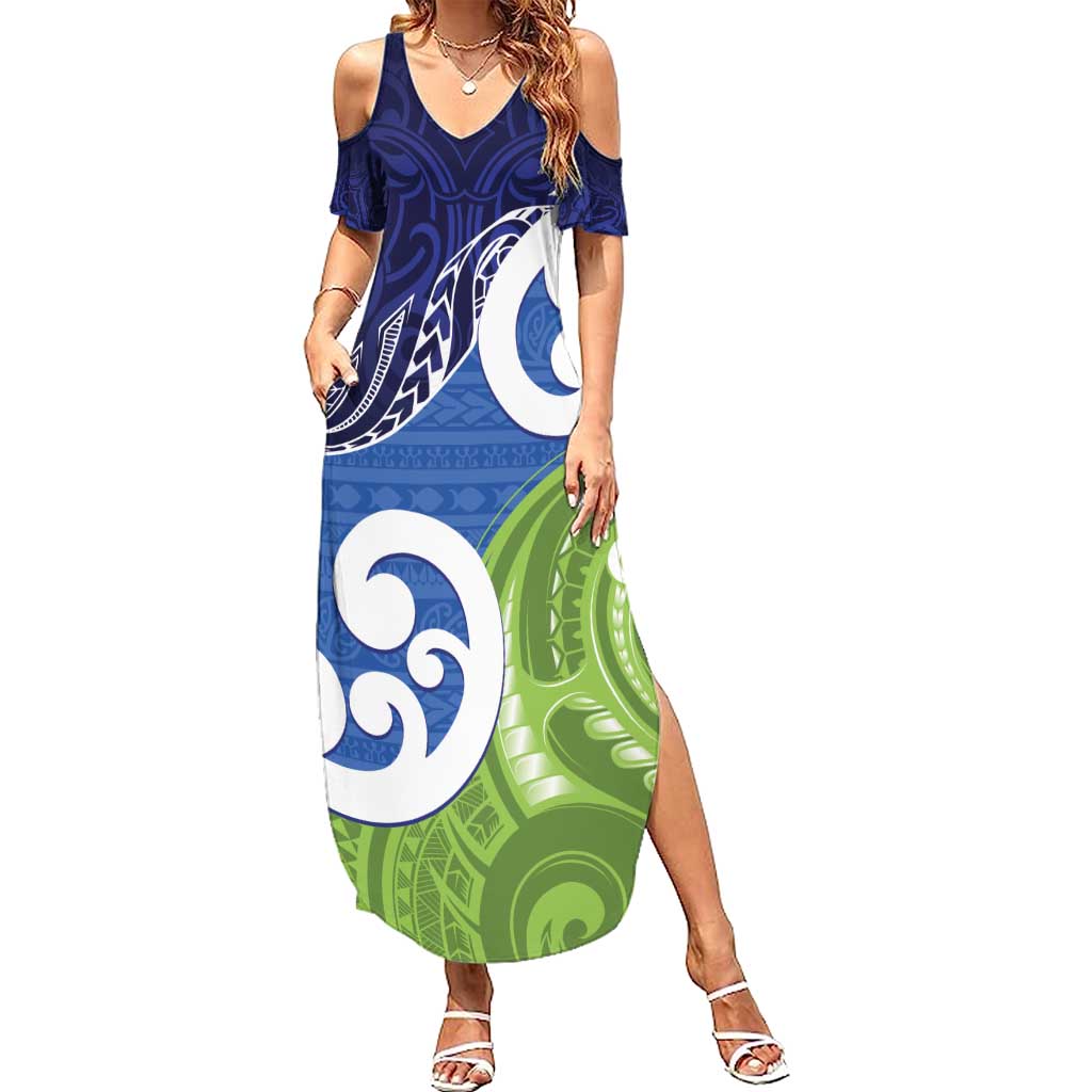 Southland New Zealand Summer Maxi Dress Maori Koru Flag Color