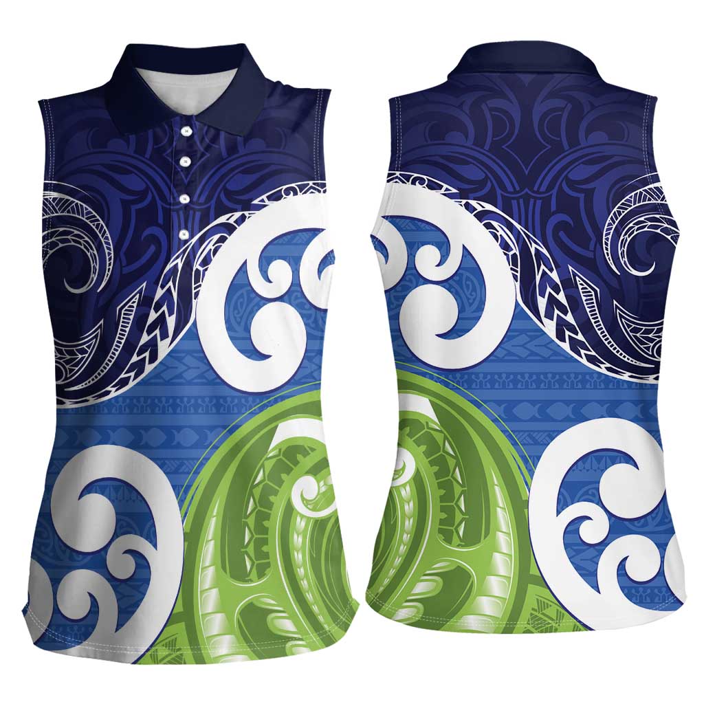 Southland New Zealand Women Sleeveless Polo Shirt Maori Koru Flag Color