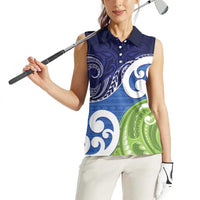 Southland New Zealand Women Sleeveless Polo Shirt Maori Koru Flag Color