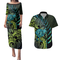 Southland Takehe Pounama Couples Matching Puletasi and Hawaiian Shirt Aotearoa Poutama Paua Shell Fern