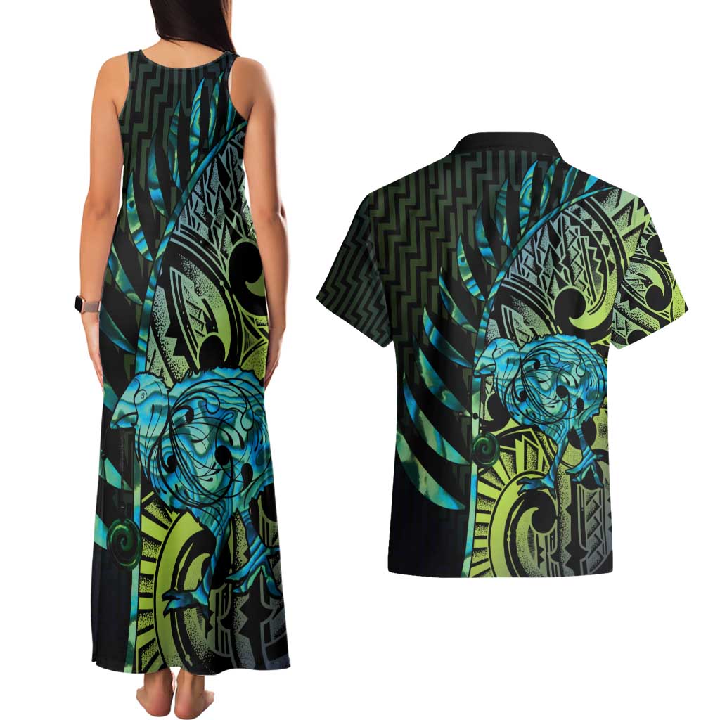 Southland Takehe Pounama Couples Matching Tank Maxi Dress and Hawaiian Shirt Aotearoa Poutama Paua Shell Fern