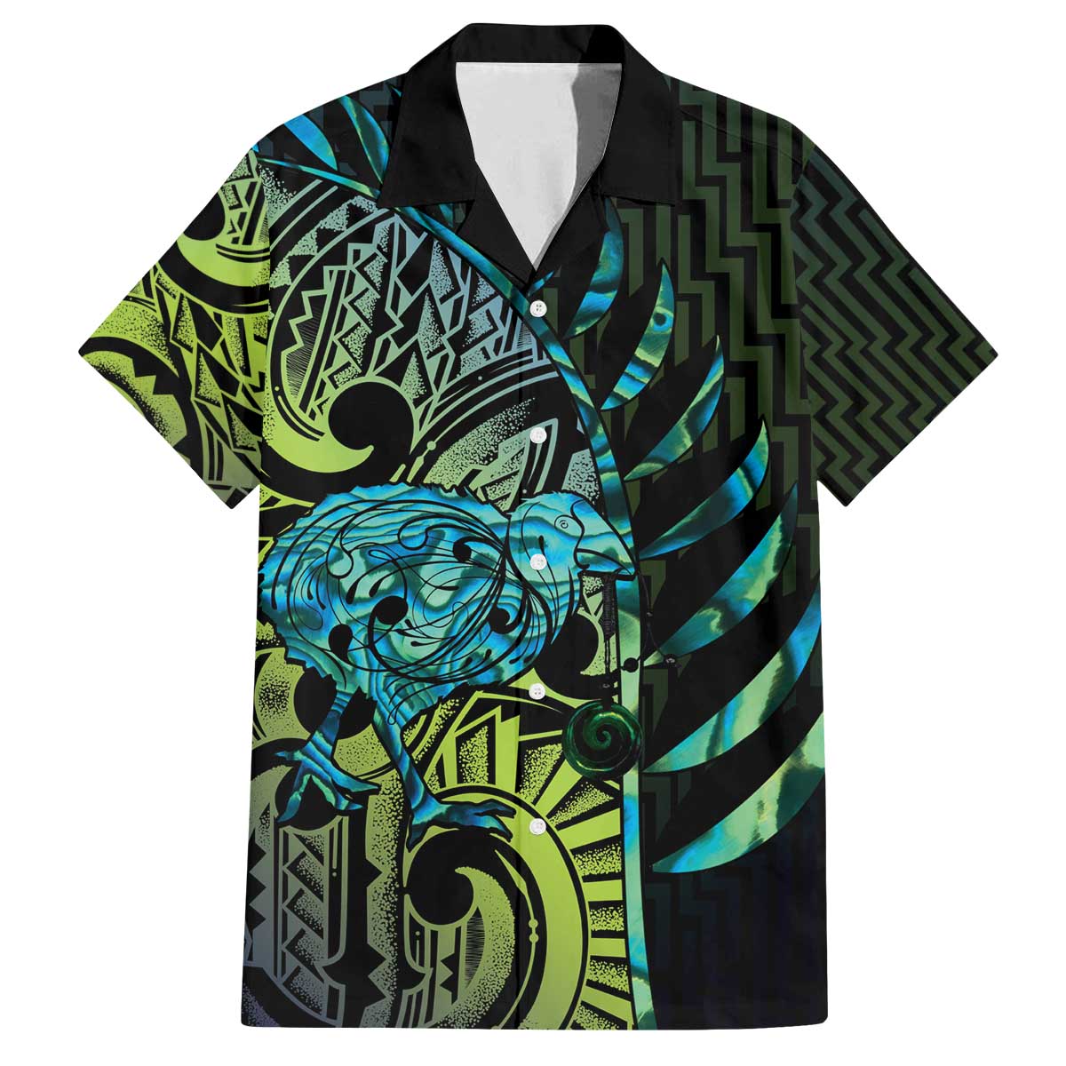 Southland Takehe Pounama Family Matching Off The Shoulder Long Sleeve Dress and Hawaiian Shirt Aotearoa Poutama Paua Shell Fern