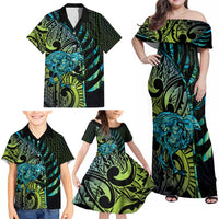 Southland Takehe Pounama Family Matching Off Shoulder Maxi Dress and Hawaiian Shirt Aotearoa Poutama Paua Shell Fern
