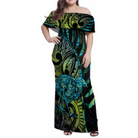 Southland Takehe Pounama Family Matching Off Shoulder Maxi Dress and Hawaiian Shirt Aotearoa Poutama Paua Shell Fern