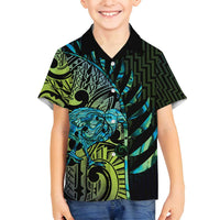 Southland Takehe Pounama Family Matching Off Shoulder Short Dress and Hawaiian Shirt Aotearoa Poutama Paua Shell Fern