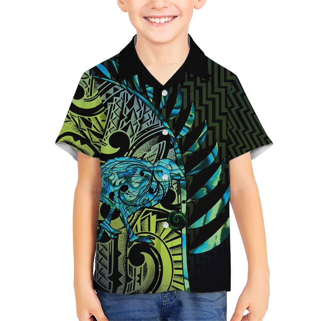 Southland Takehe Pounama Family Matching Short Sleeve Bodycon Dress and Hawaiian Shirt Aotearoa Poutama Paua Shell Fern