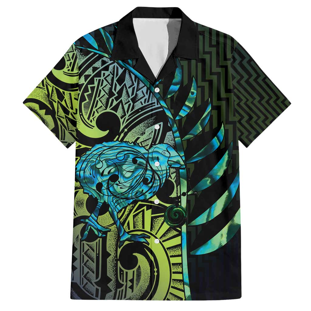 Southland Takehe Pounama Hawaiian Shirt Aotearoa Poutama Paua Shell Fern LT14 Black - Polynesian Pride