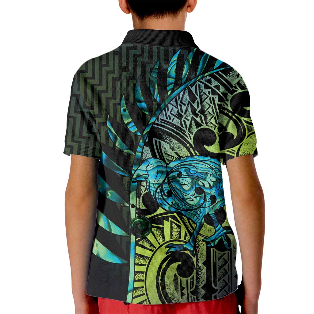Southland Takehe Pounama Kid Polo Shirt Aotearoa Poutama Paua Shell Fern