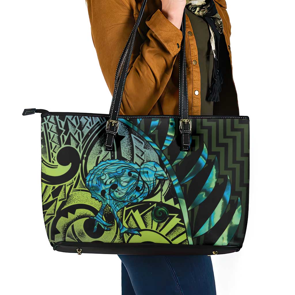 Southland Takehe Pounama Leather Tote Bag Aotearoa Poutama Paua Shell Fern