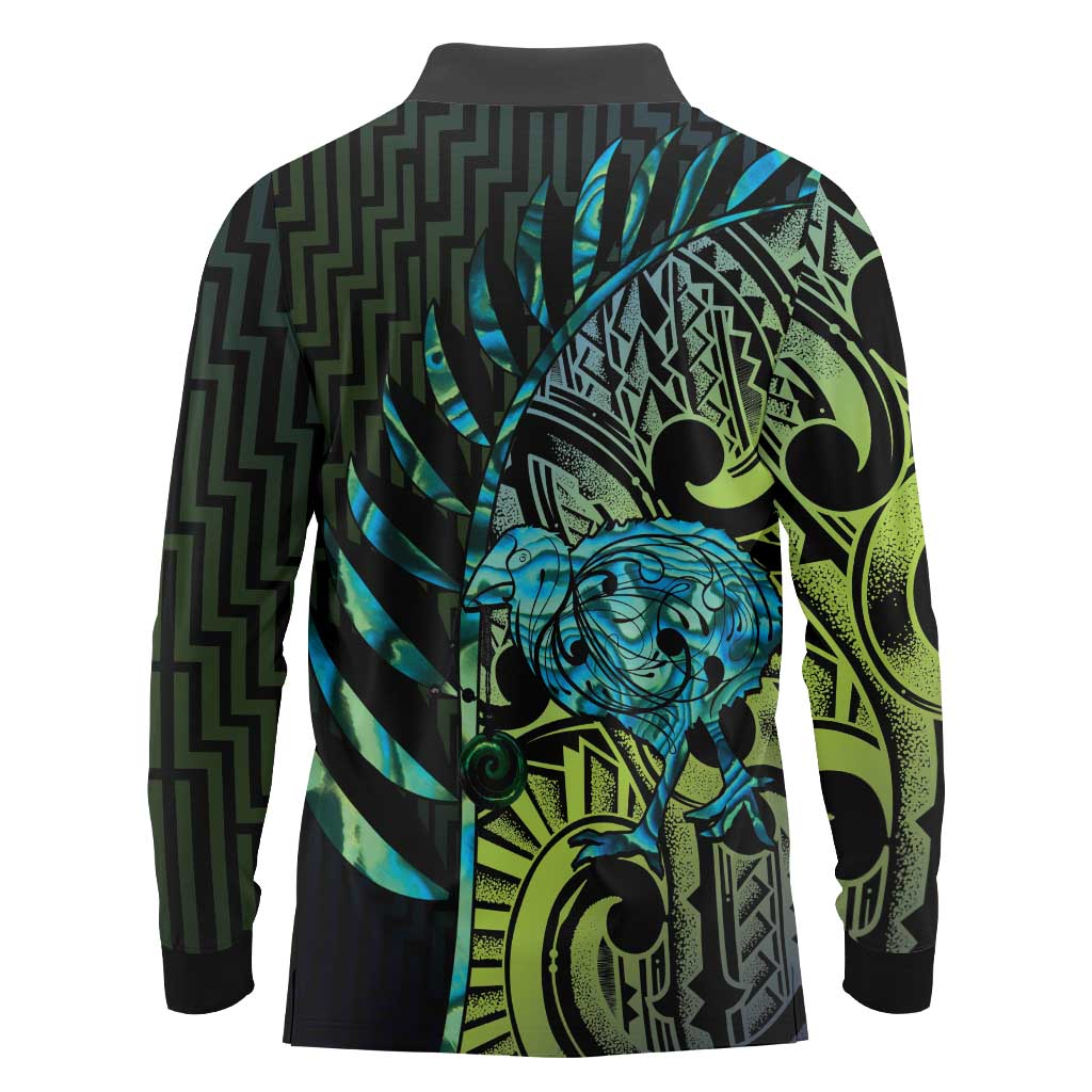 Southland Takehe Pounama Long Sleeve Polo Shirt Aotearoa Poutama Paua Shell Fern