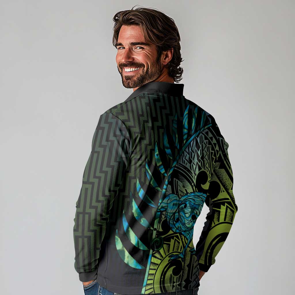 Southland Takehe Pounama Long Sleeve Polo Shirt Aotearoa Poutama Paua Shell Fern