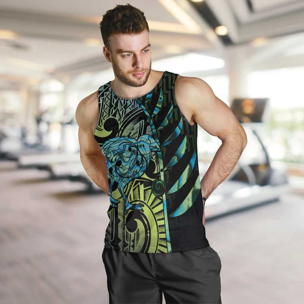 Southland Takehe Pounama Men Tank Top Aotearoa Poutama Paua Shell Fern LT14 Black - Polynesian Pride