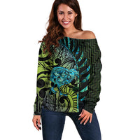 Southland Takehe Pounama Off Shoulder Sweater Aotearoa Poutama Paua Shell Fern