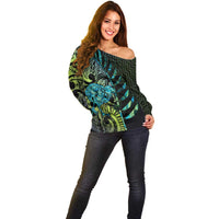 Southland Takehe Pounama Off Shoulder Sweater Aotearoa Poutama Paua Shell Fern