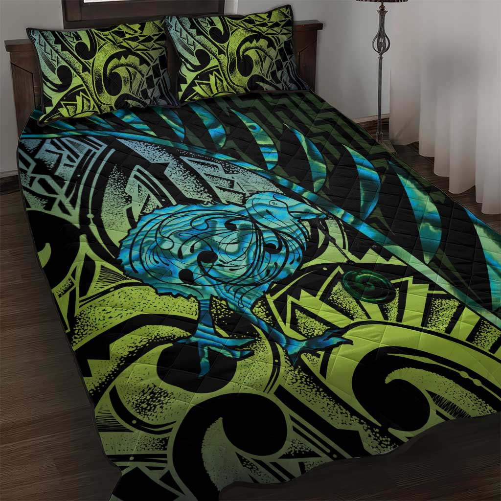 Southland Takehe Pounama Quilt Bed Set Aotearoa Poutama Paua Shell Fern LT14 Black - Polynesian Pride