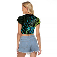 Southland Takehe Pounama Raglan Cropped T Shirt Aotearoa Poutama Paua Shell Fern