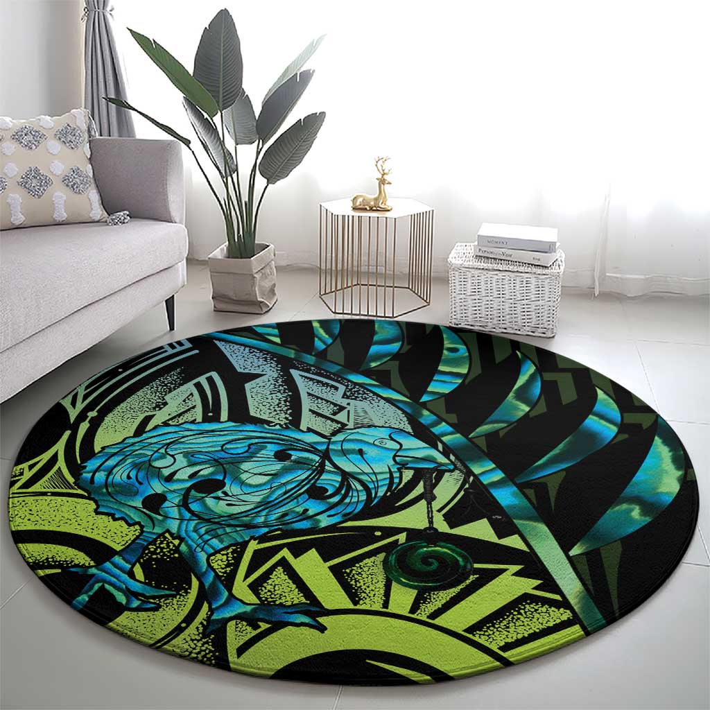 Southland Takehe Pounama Round Carpet Aotearoa Poutama Paua Shell Fern