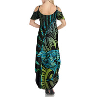 Southland Takehe Pounama Summer Maxi Dress Aotearoa Poutama Paua Shell Fern