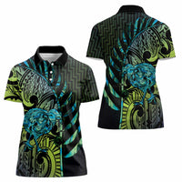 Southland Takehe Pounama Women Polo Shirt Aotearoa Poutama Paua Shell Fern