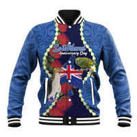 Southland Anniversary Day Baseball Jacket Murihiku 1861 Maori Bird Mix Pohutukawa LT14 Unisex Blue - Polynesian Pride