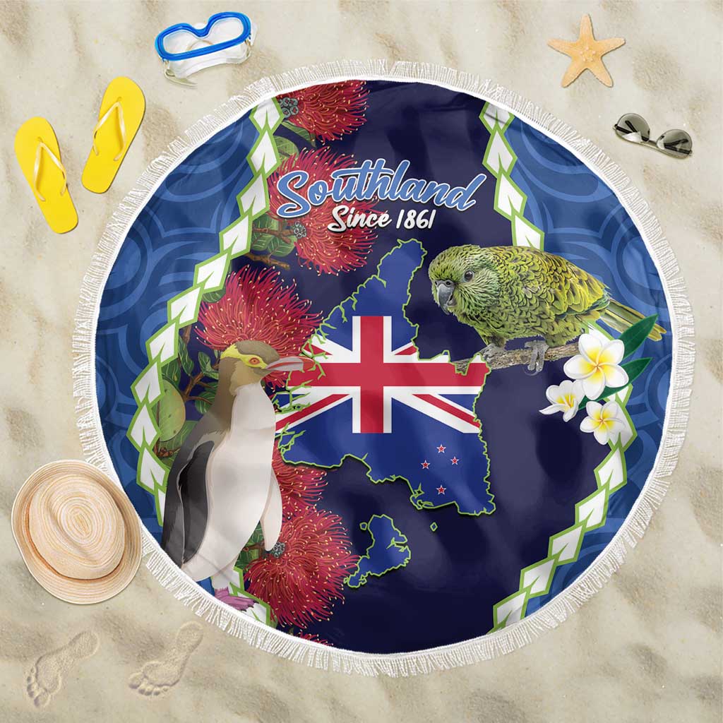 Southland Anniversary Day Beach Blanket Murihiku 1861 Maori Bird Mix Pohutukawa LT14 One Size 150cm Blue - Polynesian Pride