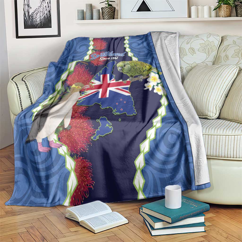 Southland Anniversary Day Blanket Murihiku 1861 Maori Bird Mix Pohutukawa LT14 Blue - Polynesian Pride