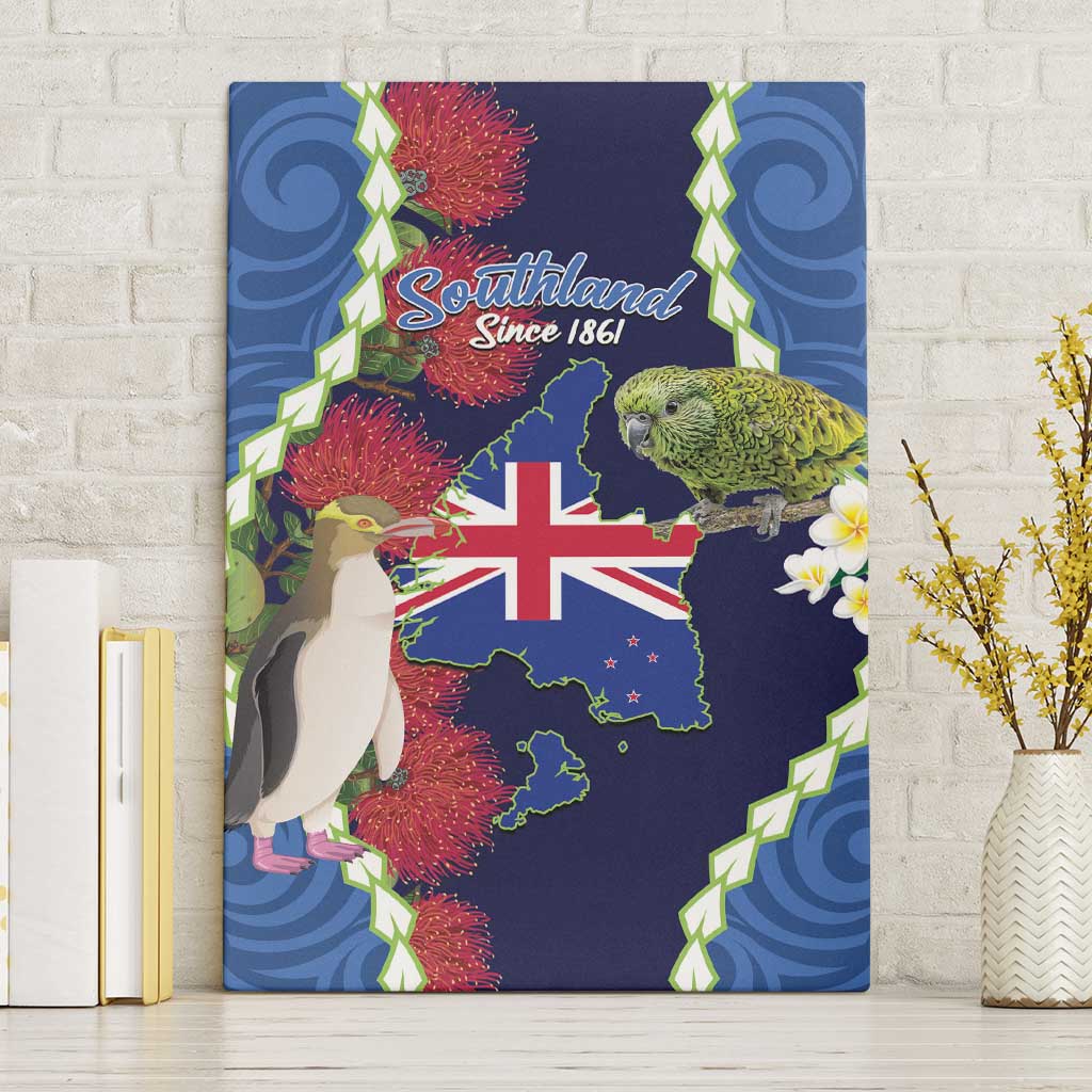 Southland Anniversary Day Canvas Wall Art Murihiku 1861 Maori Bird Mix Pohutukawa LT14 Without Frame Blue - Polynesian Pride